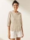 Linen Gingham Checked Round Soft-Fold Collar Top LAURA