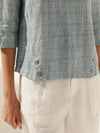 Linen Gingham Checked Round Soft-Fold Collar Top LAURA