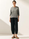 Linen Gingham Checked Round Soft-Fold Collar Top LAURA