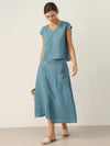 100% Linen V-Neck Cap Sleeve Crop Top FRESSA