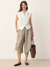 100% Linen Surplice Neck Elasticated Back Cropped Shirt VALERIA