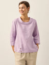 Linen Gingham Checked Round Soft-Fold Collar Top LAURA