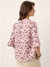 Linen Paisley Pintucked Ruffle-Cuff Curved Hem Blouse ILARIA