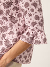 Linen Paisley Pintucked Ruffle-Cuff Curved Hem Blouse ILARIA