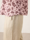 Linen Paisley Pintucked Ruffle-Cuff Curved Hem Blouse ILARIA