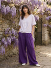 100% Linen Striped Surplice Cocoon Top CATHERINE