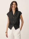 100% Linen Surplice Neck Elasticated Back Cropped Shirt VALERIA