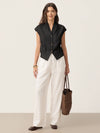 100% Linen Surplice Neck Elasticated Back Cropped Shirt VALERIA
