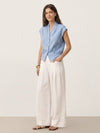 100% Linen Surplice Neck Elasticated Back Cropped Shirt VALERIA