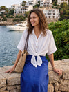 100% Linen Tie Hem Drop Shoulder Shirt XAVIERA