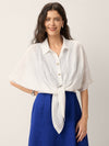 100% Linen Tie Hem Drop Shoulder Shirt XAVIERA