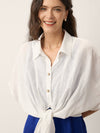 100% Linen Tie Hem Drop Shoulder Shirt XAVIERA