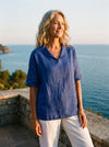 Linen V Neck Short Sleeve Shirt SIERRA