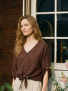 100% Linen Twist-Hem Batwing Top LAVENA