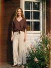 100% Linen Twist-Hem Batwing Top LAVENA