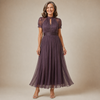 FLAVIA | Long Violet Lace Dress Elegant Silhouette Special Occasion