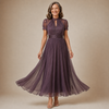 FLAVIA | Long Violet Lace Dress Elegant Silhouette Special Occasion