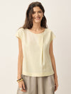 Linen-Lyocell Asymmetric Pleat Cap-Sleeve Top CERELIA