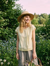 Linen-Lyocell Asymmetric Pleat Cap-Sleeve Top CERELIA