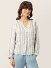 Linen Tribal Stripe Split Neck Bohemian Blouse KERENZA