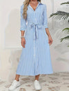 Odette | Blue Striped Button-Front Midi Shirt Dress