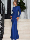 JOSALIE™ - Elegant Ruched Bodycon Dress with Padded Shoulders & Long Sleeve